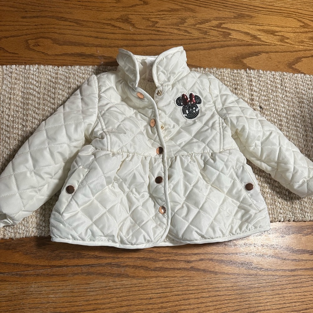 Disney White Quilted Puffer Jacket with Character Patch